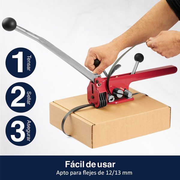 Flejadora manual Precifilm para flejes de plastico de 13 y 16 mm