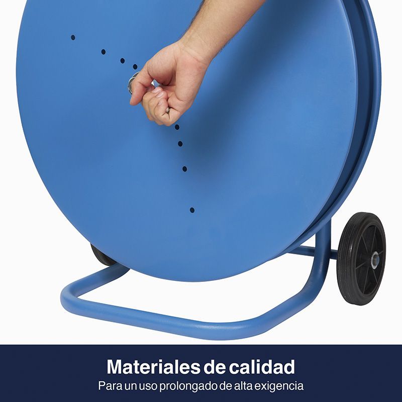 Carro devanador para flejes de polipropileno PP y poliéster PET, adapotable para interiores desde 150 mm hasta 406 mm