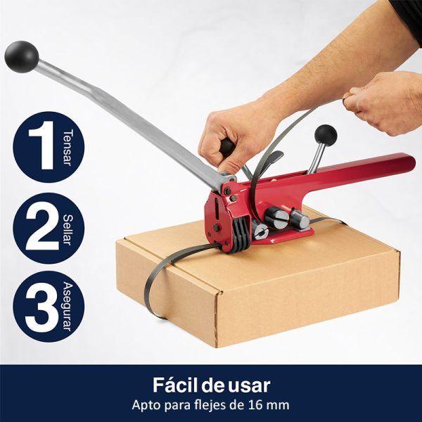 Flejadora manual Precifilm para flejes de plastico de 13 y 16 mm
